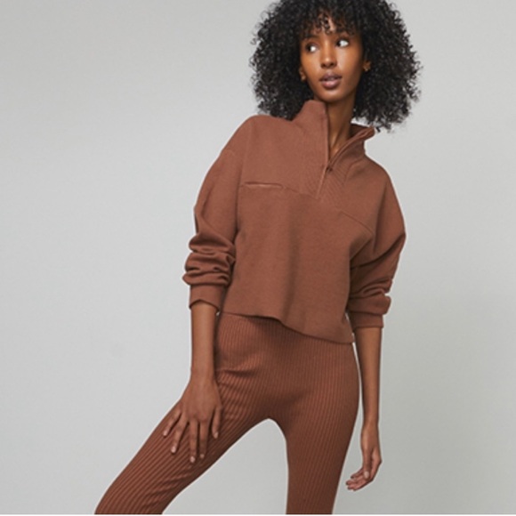 Brand New (NWT) Lunya Cozy Cotton Silk Pullover 1/4 Zip Sweater - walnut Brown - Picture 6 of 9